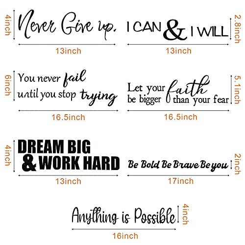 Never Give Up Affirmation Wall Decals - 5 Sheets Inspirational Quotes for Home & Office