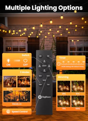 Brightown Black 108FT 52LED Solar String Lights Outdoor Waterproof with Remote & USB