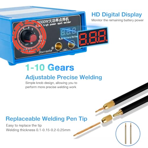 5000W Battery Spot Welder, Portable Adjustable Spot Welding Machine for 18650 Lithium Batteries, Welding Nickel Sheets 0.1-0.25mm