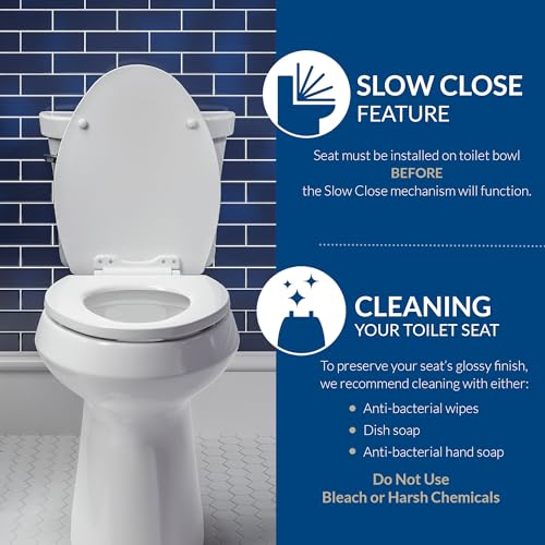 Bemis Elongated Slow Close Toilet Seat with Easy Clean Hinges - White