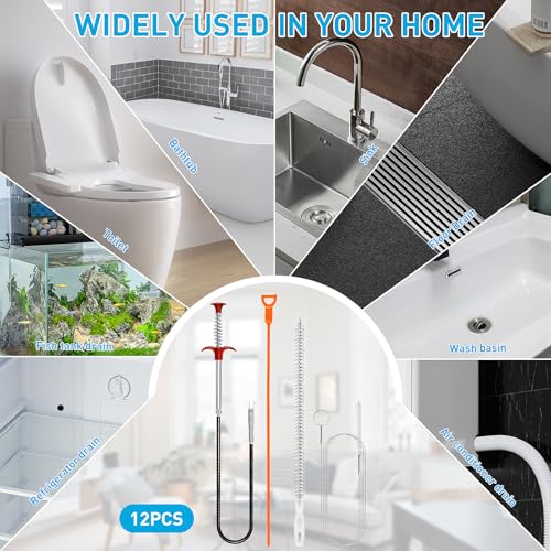 Oanie 12-Pack Drain Snake Hair Clog Remover Kit for Home Plumbing
