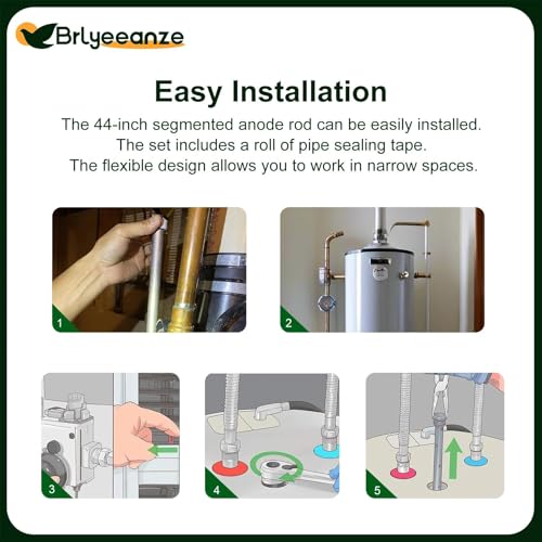 Brlyeeanze 44-Inch Flexible Magnesium Anode Rod for Water Heaters - Variation 4, 3/4" NPT, Easy Installation, Universal Compatibility