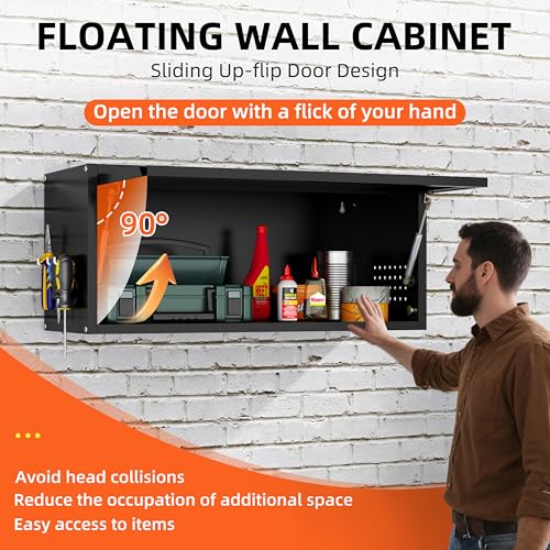 Yoonkool Black 13.8" H Garage Wall Cabinet with Up-Flip Door, 1 Door
