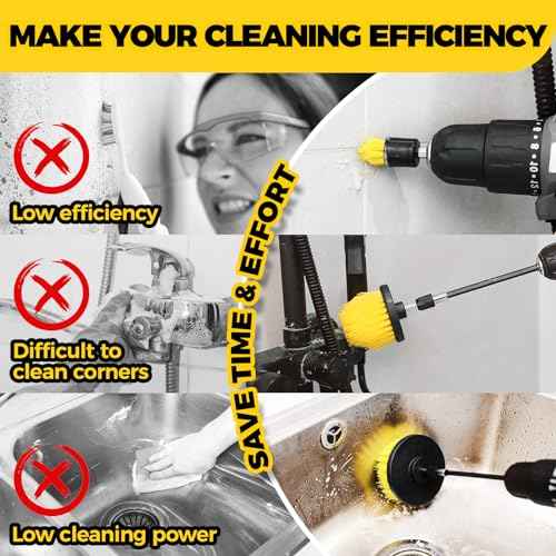 Holikme 9Pack Drill Brush £¬All Purpose Drill Brush with Extend Attachment for Bathroom Surfaces, Grout, Floor, Tub, Shower, Tile, Kitchen and Car£¬Corner,Masonry Brushes£¬Yellow
