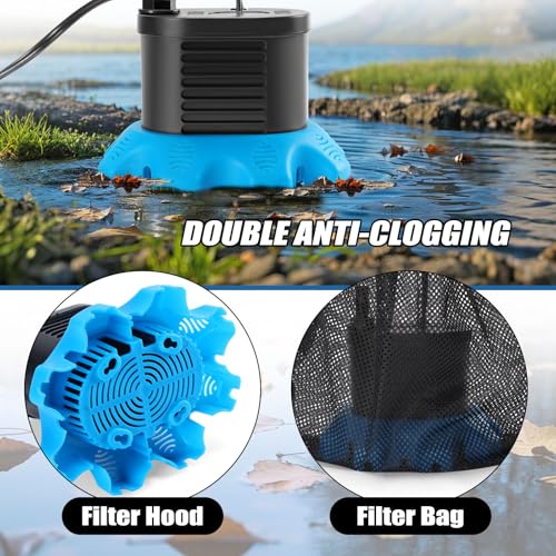 FIDISP Deep Blue Pool Cover Pump 850 GPH Water Drain with 23FT Hose