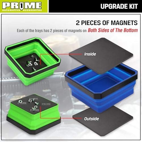 PR1ME Upgrade Collapsible Magnetic Parts Tray Set, 3 Pack - Foldable Silicone Bowls with Magnetic Base