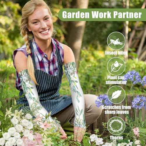 Bebila Gardening Sleeves for Women Farm UV Sun Protection Anti-Scratch Cooling Sleeves with Thumb Hole Arms Cover Outdoors
