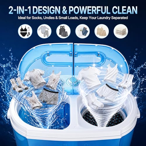 Mini Portable Washing Machine 9.9lb Twin Tub Compact Laundry Washer Dryer Combo