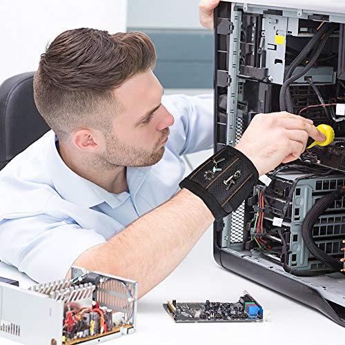 LATME Magnetic Wristband with 15 Strong Magnets for Holding Screws Nails Drill Bits-Best Armband Tool for DIY Handyman Unique Gift for Men (Black)