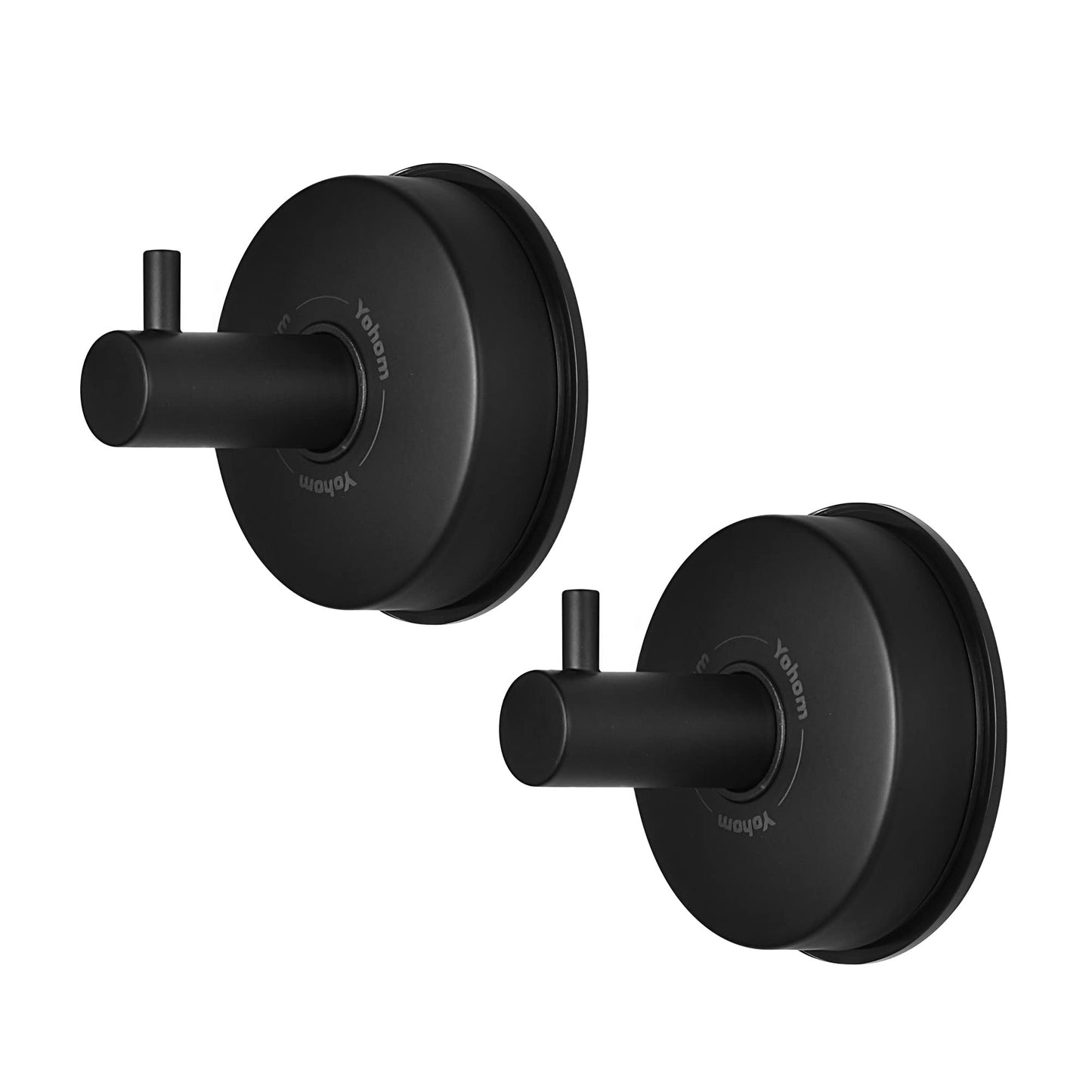 YOHOM Suction Cup Hooks Shower Towel Holder Stainless Steel Vacuum Bathroom Shower Hook Suction Towel Rack Kitchen Organizer for Bathrobe Loofah Matte Black 2Pcs