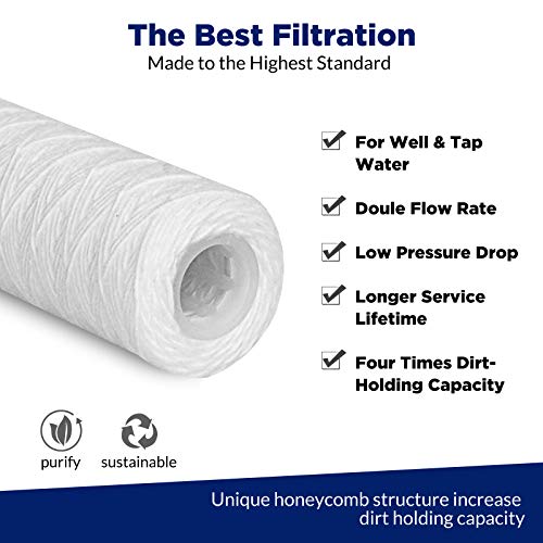 Membrane Solutions 5 Micron 10x2.5-Inch String Wound Whole House Water Filter Cartridge - 6 Pack