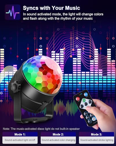 Luditek 2-Pack Sound Activated Party Disco Lights with Remote, Strobe & 7 Effects