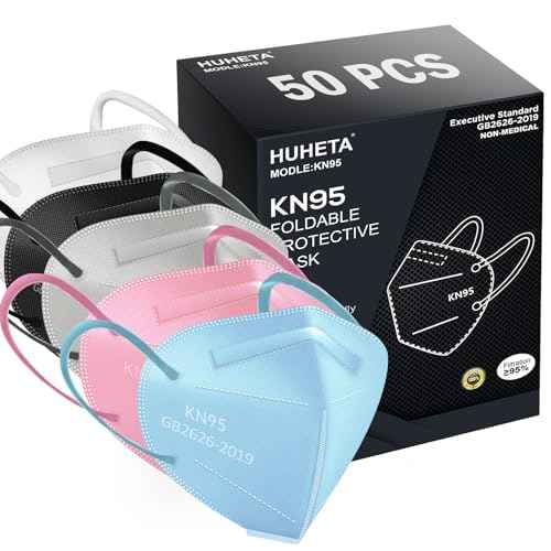 HUHETA 50 Packs KN95 Face Mask 5-Ply Breathable & Comfortable Filter Safety Mask (50PCS-MTC III Color)