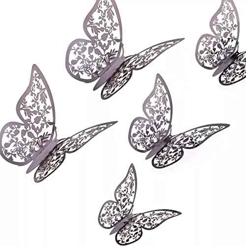 AIEX 24 x 3D Butterfly Ornaments Decorative Removable Vivid Stickers with 3 Different Sizes (Dark Grey)