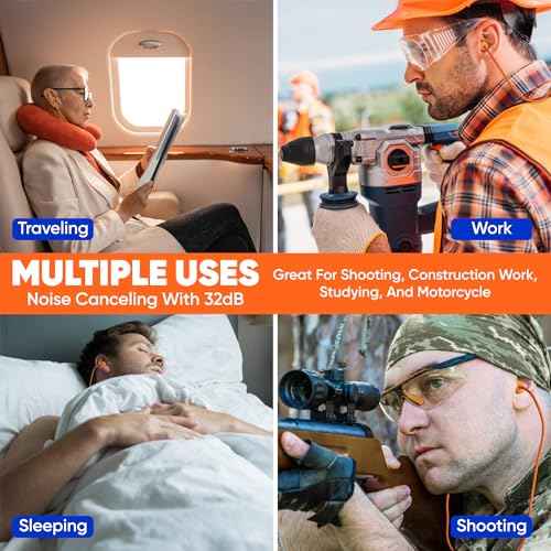 20 Pair Foam Ear Plugs with Cord - Soft & Comfortable Ear Protection - Disposable Ear Plugs Individually Wrapped with Noise Cancelling up to 32dB - Ideal for Sleeping Construction Shooting Sports
