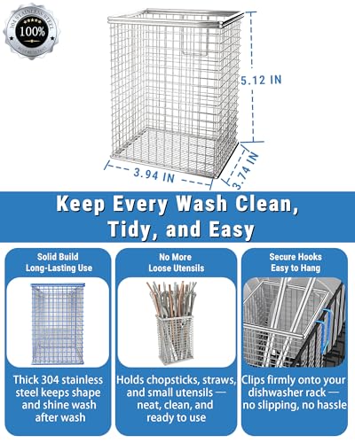 Viscogrip 1 PCS Dishwasher Chopstick Basket with Hook, 304 Stainless Steel