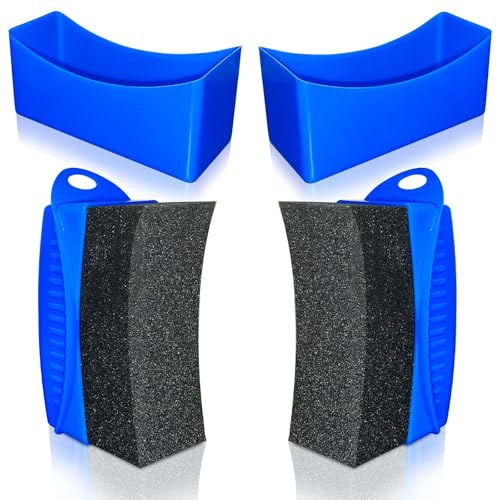 2 Pack Tire Shine Applicator Pads, Curved Tire Sponge Applicator, Reusable Tire Gel Applicator Forms with Lid, Tire Dressing Applicator for Car Detailing Cleaning