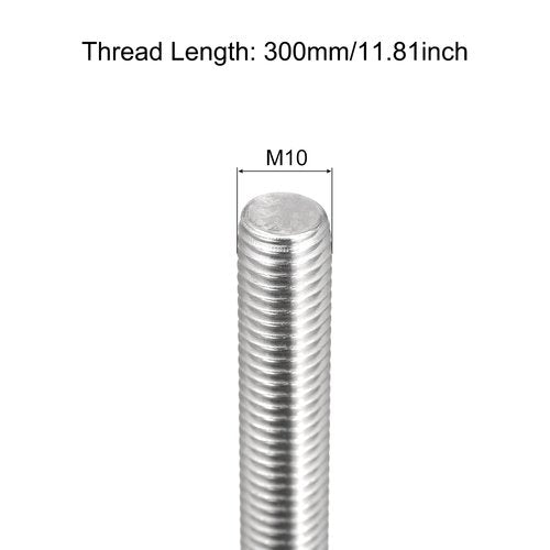 MECCANIXITY Fully Threaded Rod M10 x 300mm 1.5mm Thread Pitch 304 Stainless Steel Right Hand Threaded Rods Bar Studs