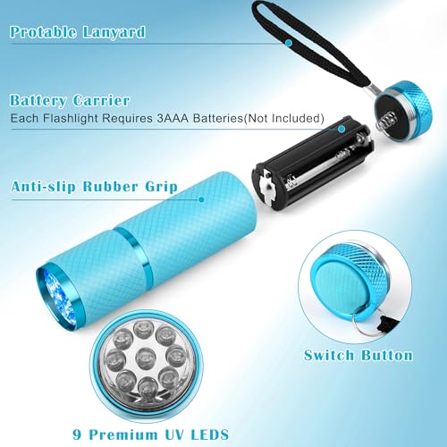 Coolrunner 3pcs Black Light Flashlight, U,V LED Flashlight, Portable Ultraviolet Light 395nm, Small Glow Flashlights with 9 LED U,V Lights for Pet Urine, Counterfeit, Scorpion Detection