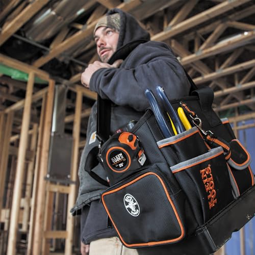 Klein Tools 5541610-14 10-Inch Tool Tote Bag with Shoulder Strap, 40 Pockets, Durable Orange Interior