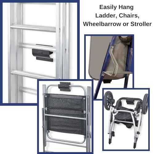 Ladder Hanger set of 2 For Garage Wall - Black Heavy Duty Utility Hook For Wall Mount Ladder Storage. Versatile Tool Holder To Maximize Space In Shed, Workshop, Garden, Hang Wheelbarrow, Folding Chair