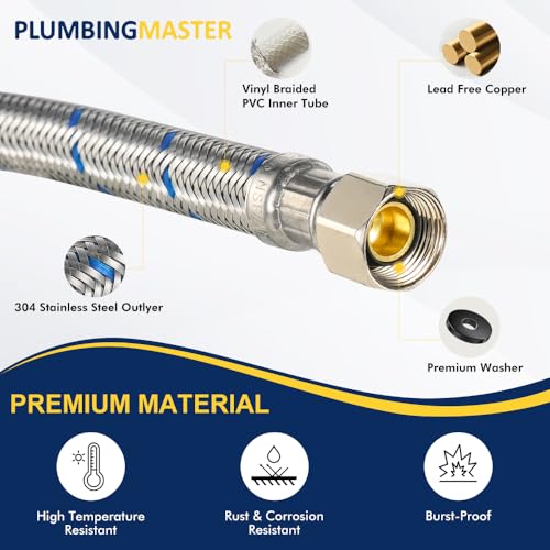 2 Pack 12 Inch Faucet Supply Line Extension 3/8 Male to Female Connectors - Kitchen & Bathroom