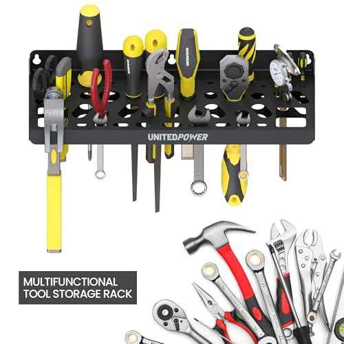 UNITEDPOWER Wall Mount Tool Storage Rack, Screwdriver Holder, Pliers Organizer, Wrench Utility Shelf, 51 Holes for Variety of Small Hand Tools, Workshop, Shed, Garage, Home