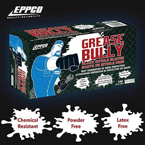 EPPCO Grease Bully 6-Mil Black Nitrile Gloves Disposable Powder Free, Latex Free Textured Superior Grip Glove for Mechanics