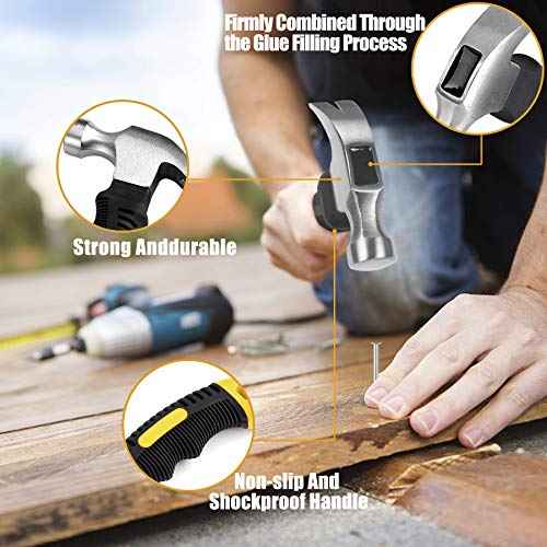KURUI 700PCs Nails Assortment Kit & 8oz Hammer, Small Hammer for Hanging Wall Art Decor, Picture Frame, 350 Roofing/Wall Nails & 350 Finishing Nail