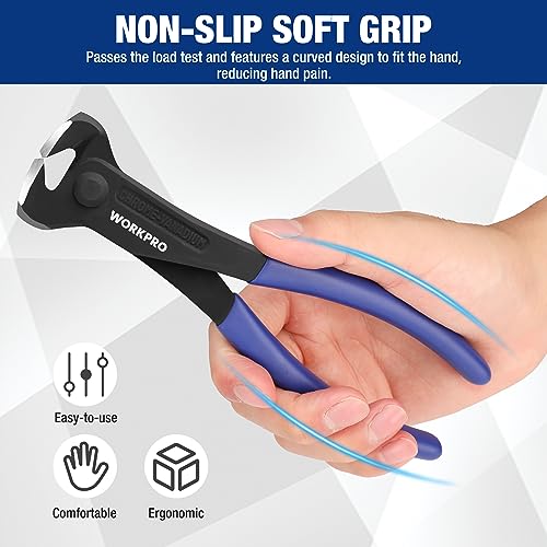WORKPRO 7 Inch Nail Puller, End Cutting Pliers - Black Finish Chrome Vanadium Steel, High Leverage End Cutting Nipper, Carpenters Pincers, End Snips for Pulling Nails or Cutting Wires