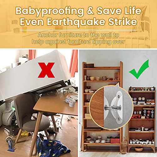 Furniture Anchors (6 Pack) for Baby Proofing, Furniture Straps Anti Tip Furniture Anchor Securing 400 lbs/Keep Baby Pet Safety from Falling Furniture, Metal White Earthquake Straps