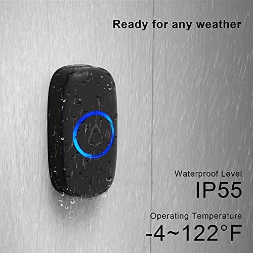 SECRUI Wireless Doorbell Kit with 1 Button & 1 Receiver, Waterproof, 1000Ft Range, Colorful LED, Adjustable Volume, Easy Install, Black