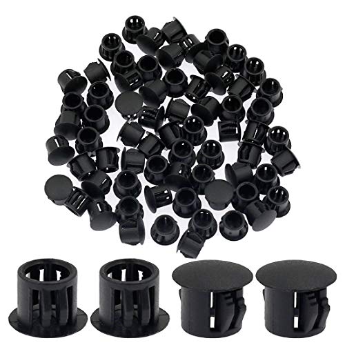 10mm (3/8") Black Plastic Hole Plugs - 60 Pack for Furniture & Equipment