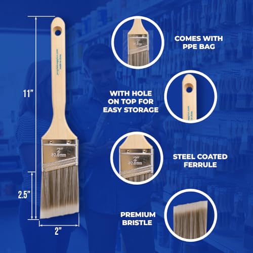 Pro Grade 2 Inch Angled Paint Brush Set (3 Pack) - Trim & Wall Edging, H Variation