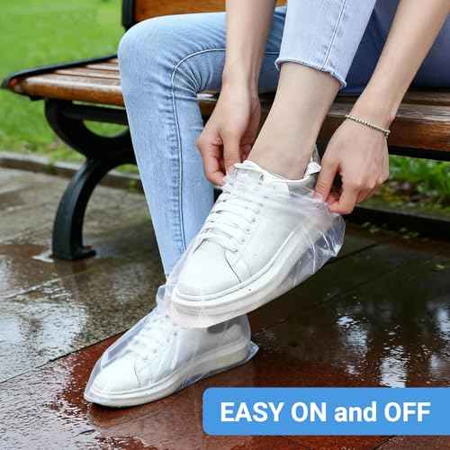 10 Pairs Shoe Covers Waterproof Rain Boot Covers for Women & Men, Plastic Disposable Shoe Protectors with Non-Slip Soles, Slip-On Outdoor Overshoes for Wet Weather, Commuting, Dog Walking (Clear)