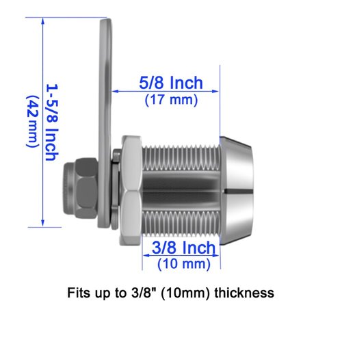 Toolbox Lock Replacement Tubular Cam Lock 90 Degree, Hook Cam, Cabinet Locks with Keys for RV Storage Drawer File Mailbox, Keyed Alike, Zinc Alloy (5/8 Inch, 1 Pack)