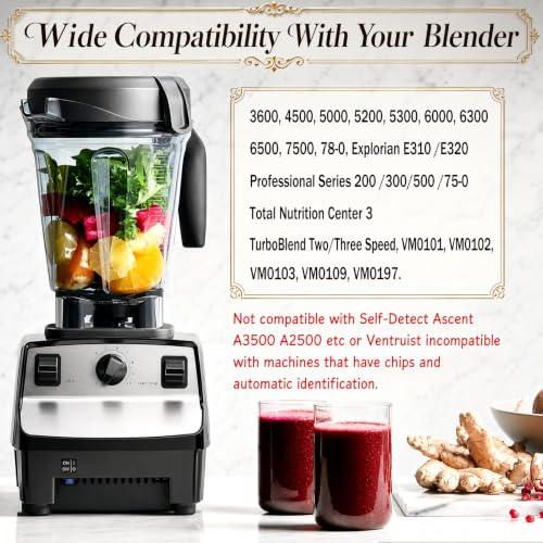 64 Oz Low-Profile Blender Pitcher with Wide Compatibility for Vitamix - Glass/Plastic Jar, 10-Year Warranty