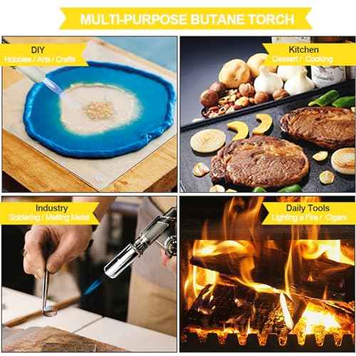 FunOwlet Refillable Butane Torch Lighter, Premium Metal Soldering Blow Torches with Adjustable Precision Flame for Kitchen Culinary Cooking, Creme Brulee, Industrial Welding DIY - Gas Not Included