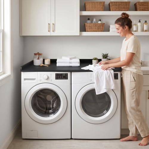 Kaboon Black Countertop for Washer Dryer | 27.5 x 54 Inches Laundry Surface with Edge Rails