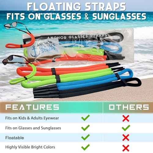 Floating Sunglasses Straps for Water ? 4 Pack Buoyant Glasses Retainer for Men Women ? Adjustable Floatable Eyewear Lanyard for Boating Kayaking Fishing Paddleboarding Beach Lake Pool