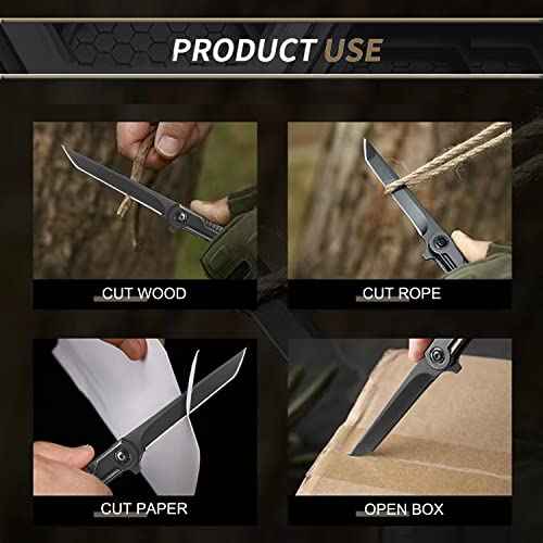 EDC Pocket Knife for Men, Tanto Folding Knives with Clip, Slim Gentleman's Knife with Glass Breaker, Flipper Open and Liner Lock for Outdoor Survival Camping Everyday Carry