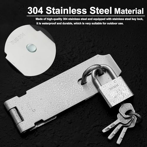 Tnisesm 2 Pack Door Hasp Latch Lock with Combination Lock&Keys Lock, 5 Inch 304 Stainless Steel Safety Packlock Clasp Hasp Lock Latch Extra Thick Gate Lock Hasp with Screws Brushed Finish