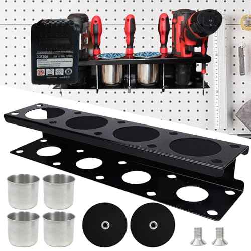 Magnetic Power Tool Organizer Rack - Heavy Duty Metal Organizer Rack for Cordless Drill,Screwdriver,Screw with 4 Stainless Steel cup for Tool Cart,Pegboards,Workbench,Garage,Toolbox