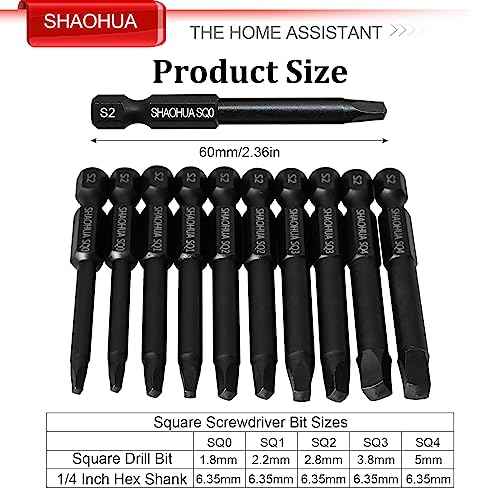 10PCS Square Drill Bit, 2.36" Magnetic Head Robertson Screwdriver, 1/4 Inch Hex Shank Square Bit Set Sizes #0,1,2,3 and #4, PREMIUM S2 Alloy Steel Robertson Driver Bits, Pocket Hole Screw Drill Bit