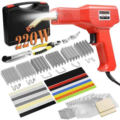 220w Plastic Welder,Upgraded 2 in 1 Plastic Welding Kit,Plastic Repair Kit 1000pcs Hot Staples & 92pcs Plastic Welding Rods for Car Bumper Plastic Crack Repair (Red)
