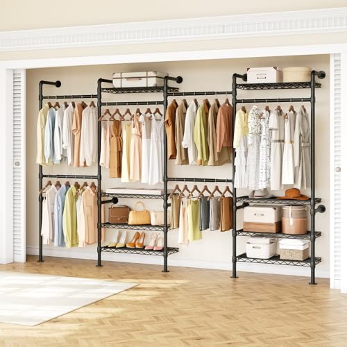ONBRILL Black Wall Mounted Closet System Expandable Industrial Pipe Garment Rack
