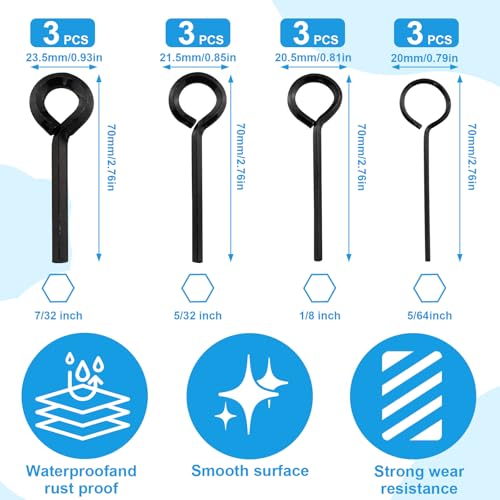 12 PCS Black Standard Hex Dogging Key with Full Loop(5/64in,1/8 inch, 5/32 inch, 7/32 inch), Metal Allen Wrench Set Door Key for Push Bar Panic Exit Device Panic Exit Equipment