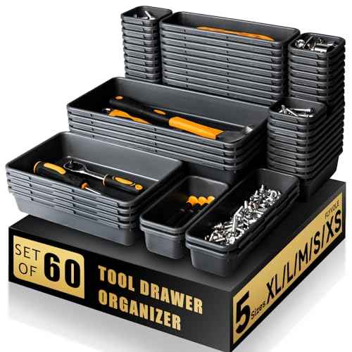 [60 PCS Upgraded] FLYVOLE Tool Box Organizer Tray, Toolbox Desk Drawer Organizer, Tool Box Tray, Toolbox Organization Storage for Rolling Tool Chest (60 PCS)