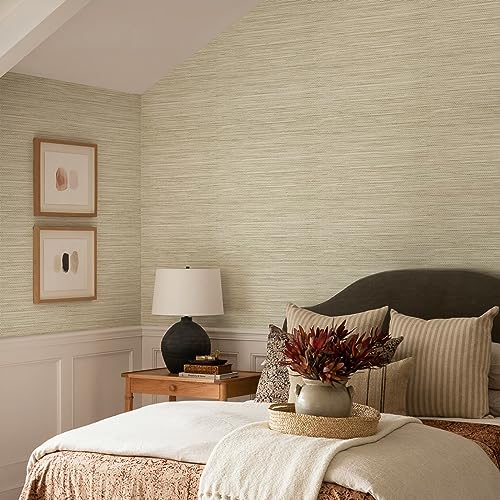 JiffDiff Grasscloth Peel and Stick Wallpaper Cream 17.3"x118" Coastal Farmhouse Decor