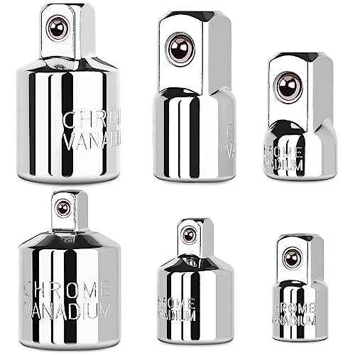 6 Piece Socket Adapter and Reducer Set, 1/4", 3/8", 1/2" Chrome Vanadium Steel Ratchet/Socket Extension/Conversion Kit for Automotive Maintenance